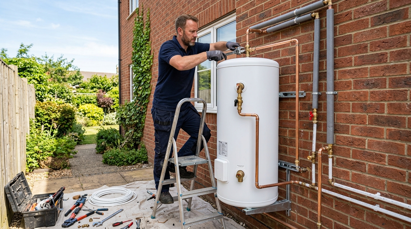 Plumber installing a hot water system in Hobart
